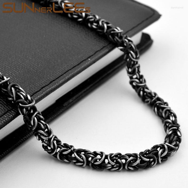 

Chains SUNNERLEES 316L Stainless Steel Necklace 6mm Byzantine Link Chain Retro Black Color Men Women Jewelry Gift SC11