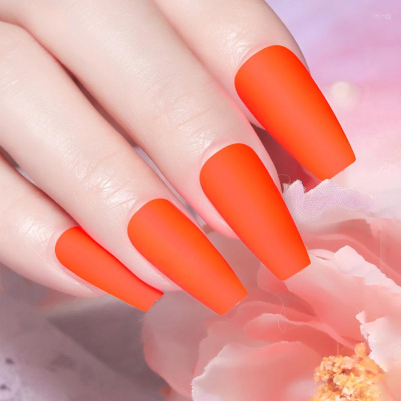 

False Nails CNHIDS 24Pcs/Box Modern Diy Tip Trapezoidal Solid Color Fake Manicure Tool Fluorescent Fingernai Girl Gifts, A3 pink
