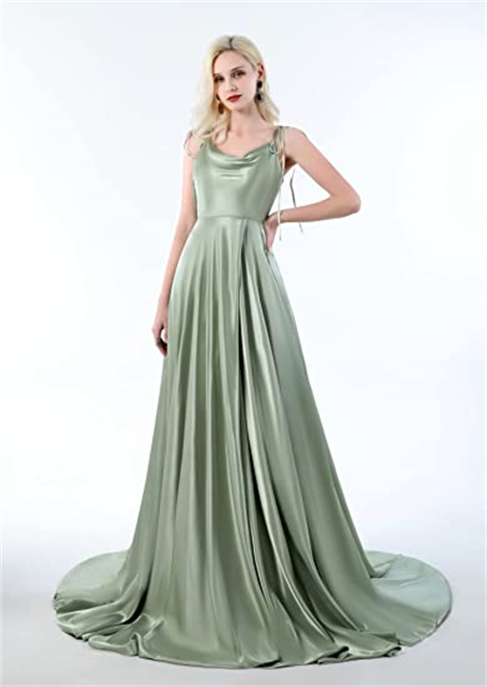 

PAVERJER Spaghetti Straps Satin Prom Dresses for Women Long High Slit Formal Dress Evening Ball Gowns with Pockets