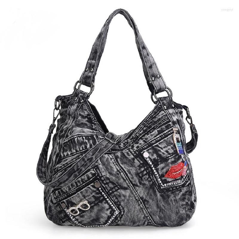 

Evening Bags Casual Jeans Denim Women Shoulder Pocket Vintage Tote Lady Handbags Jean Messenger Bag Woman Purse, Black