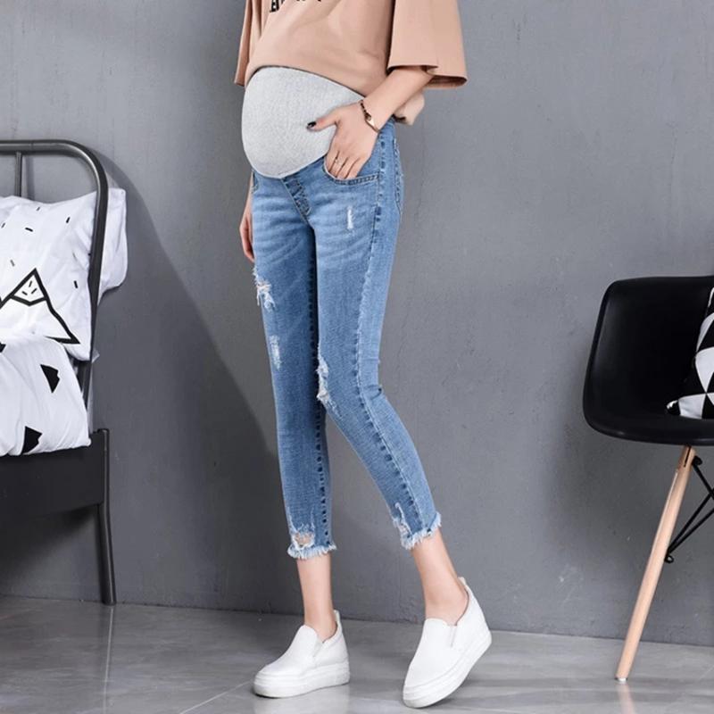 

Maternity Bottoms Length Summer Autumn Fashion Jeans High Waist Belly Skinny Pencil Pants Clothes For Pregnant Women Pregnancy, Blue