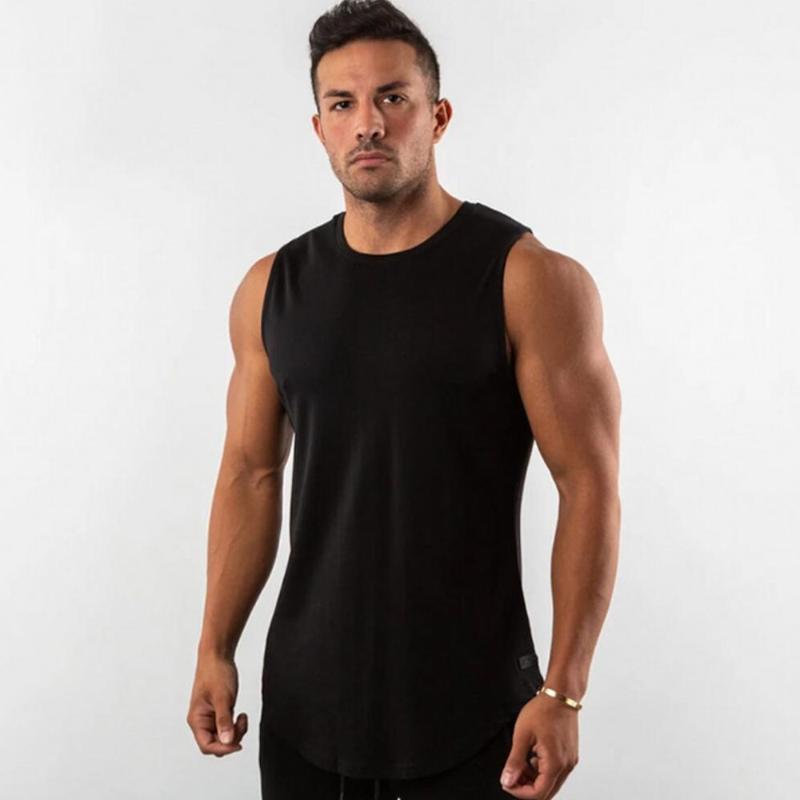 

Men's Tank Tops Solid Color Bodybuilding Men Gym Fitness Cotton Sleeveless Shirt Male Summer Casual Stringer Singlet Vest UndershirtMen's, Black