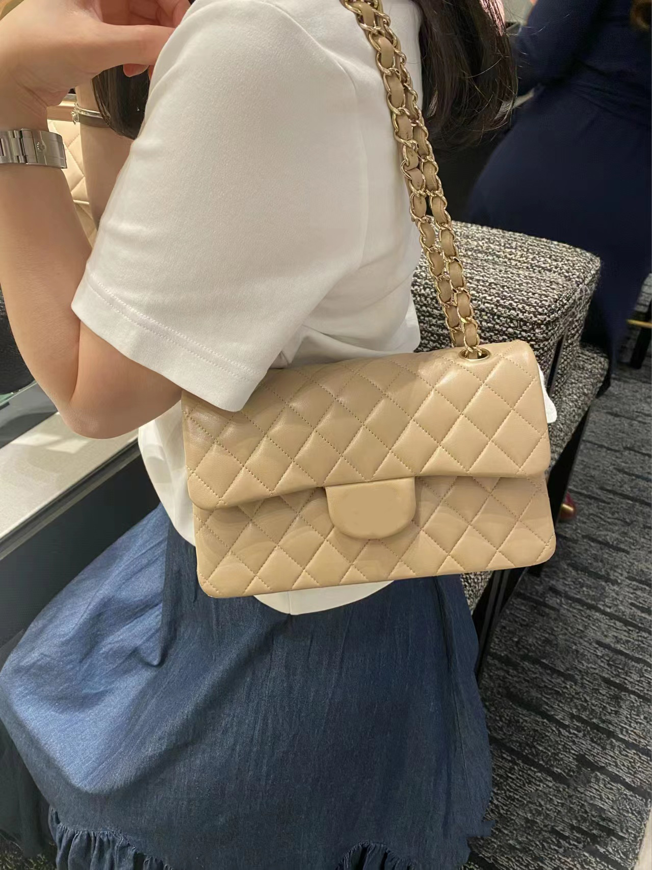 Channel leather bag autumn and spring high-grade sense niche fashion bag single shoulder crossbody bag hand carry bag