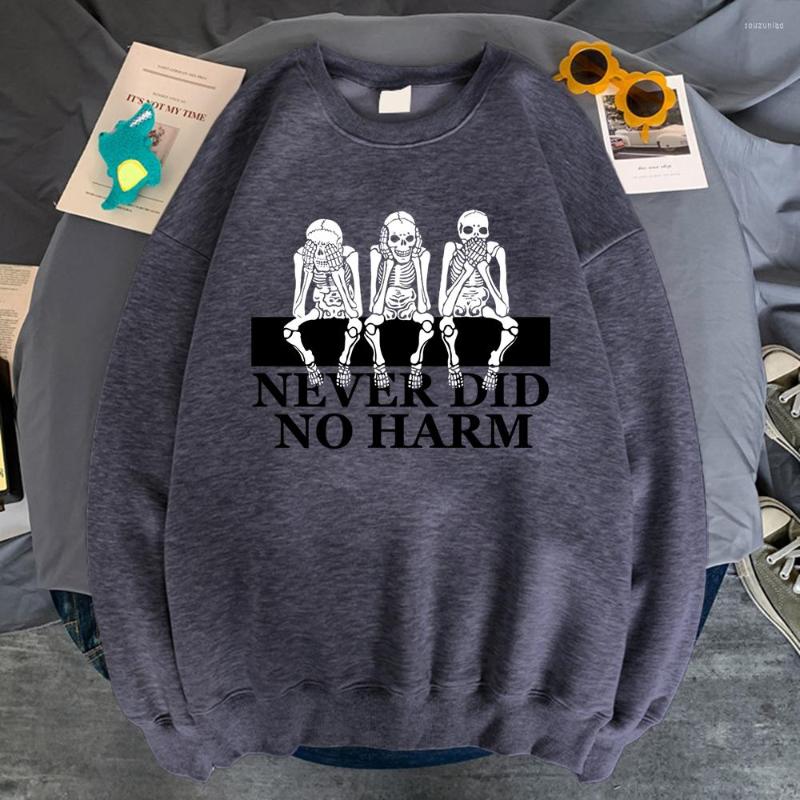 

Men' Hoodies Never Did No Harm Three Skeleton Sitting Creativity Hoodie Man Fashion Pullover Crewneck Sweatshirt Casual Oversize Male Hoody, White