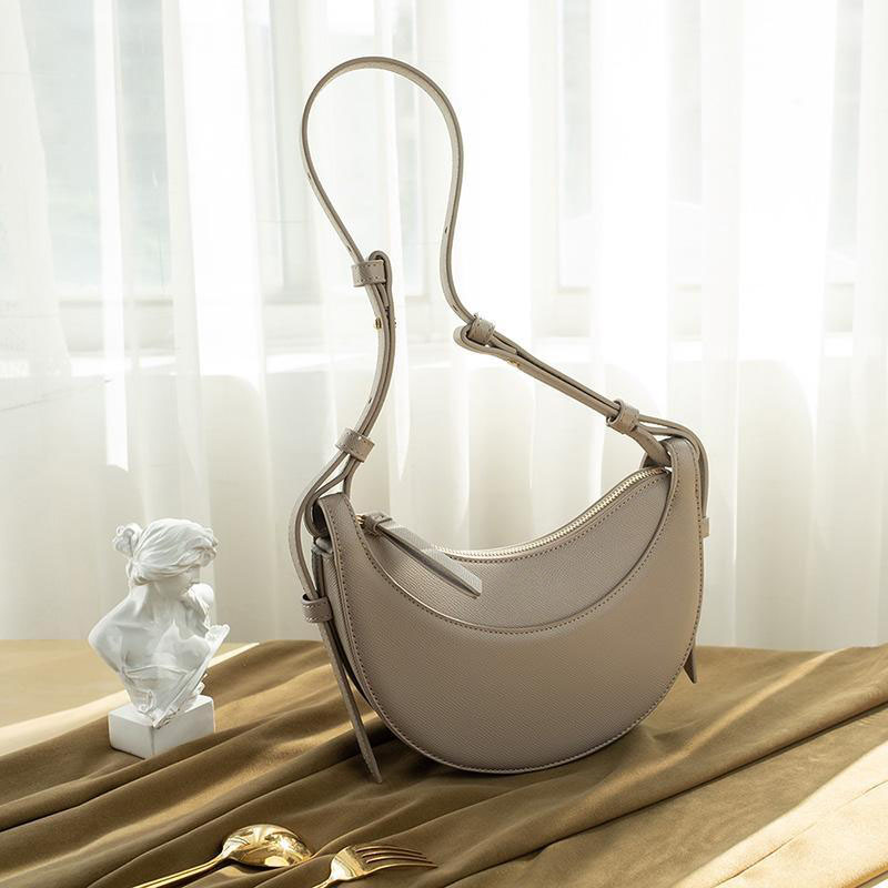 

Simple designer shoulder bag cross body white bags brown red Numero Dix Half-Moon bag Full-Grain Textured/Smooth leather tote womens designer bag, Chalk textured