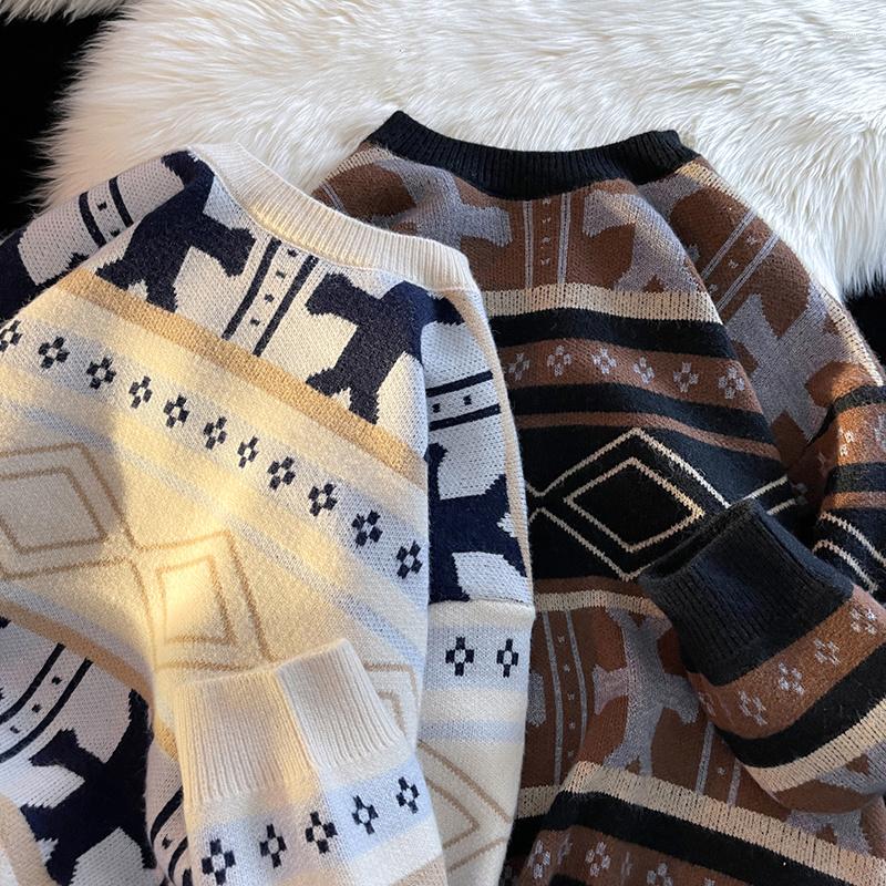

Men's Sweaters Korean Pullover Style Winter Fashion Striped Casual Keep Warm Fleece Knitted Cute Sweater For Men, Black sweater
