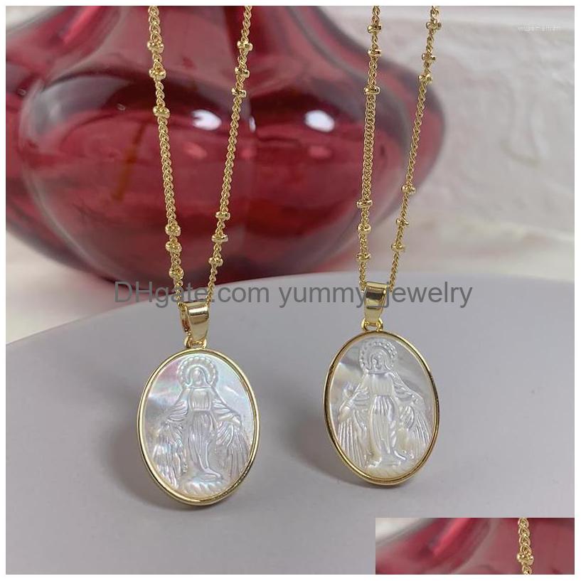 

Pendant Necklaces Christian Oval Medal Virgin Mary Necklace For Women Natural Mother Of Pearl Shell Jewelry Drop Delivery Pendants Dhxqe
