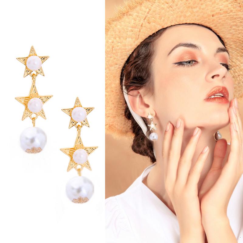 

Dangle Earrings & Chandelier Simulation Pearl Star Drop For Women Fashion Korean Punk Long Earings Jewelry Pendientes Mujer ModaDangle