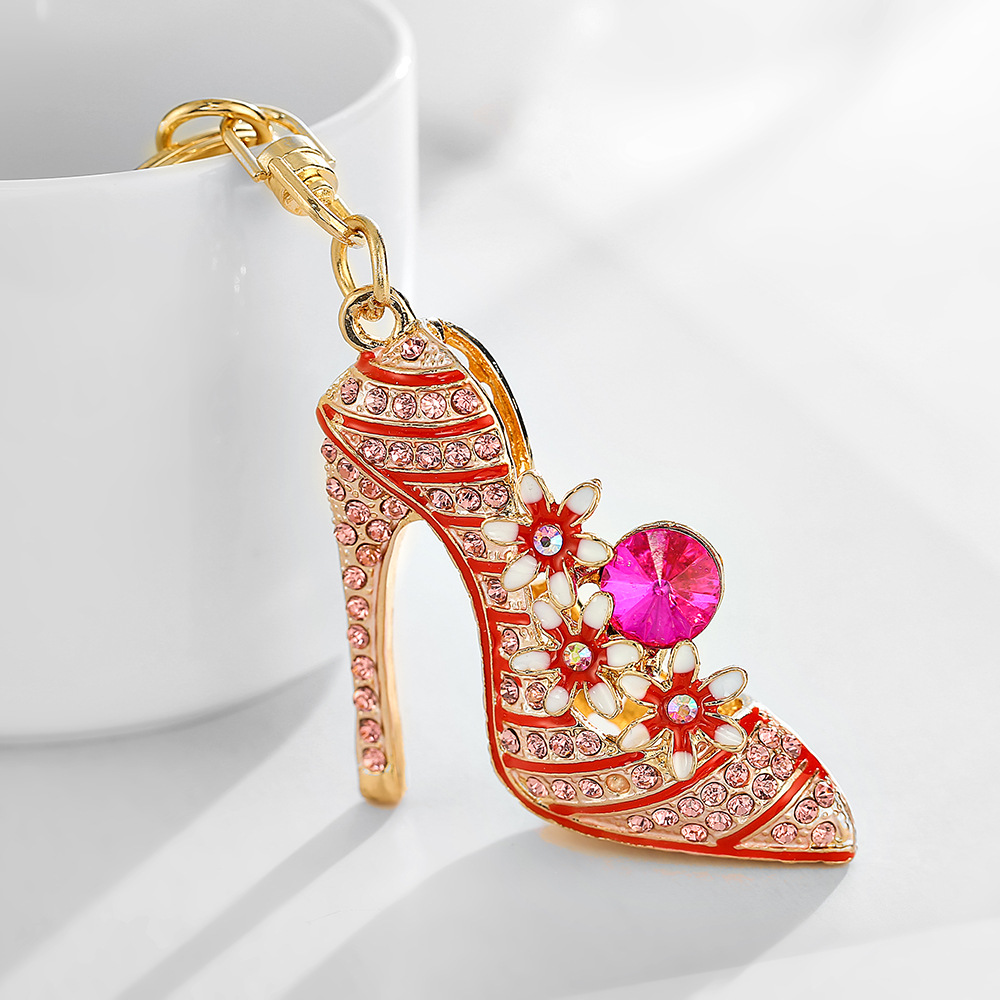 

Wholesale Bag Pendant Diamond Flower High Heels Metal Keychains Little Creative Gifts Hanging Ornaments