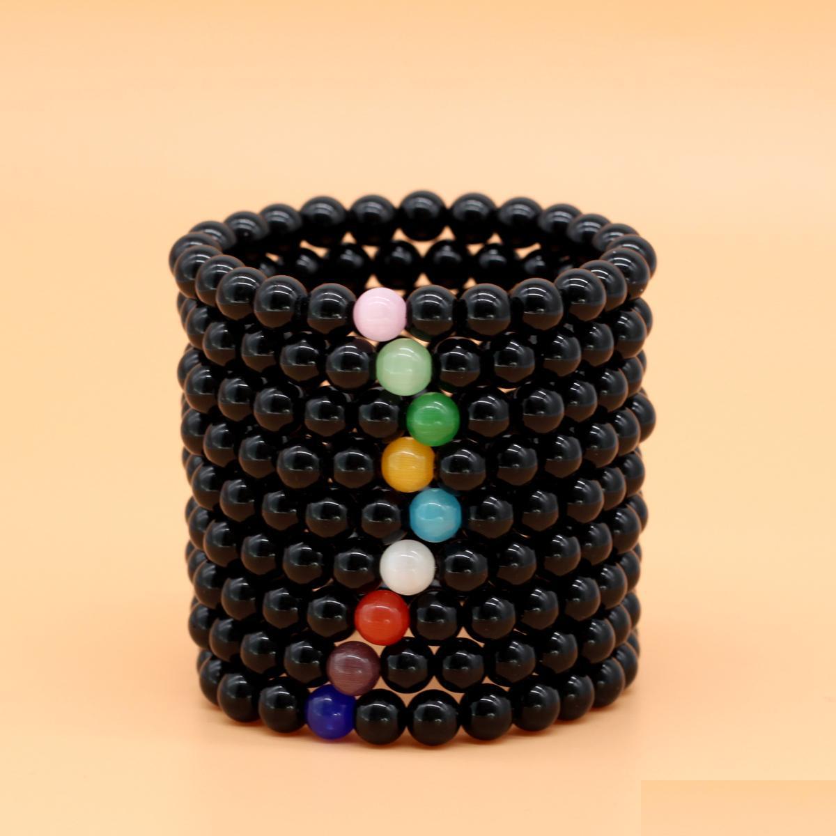 

Beaded 5Pcs Handmade 8Mm Black Agate Stone Strand Bracelet Men Women Stretch Natural Gemstone Bangles For Jewelry Gifts Drop Deliver Dhovc