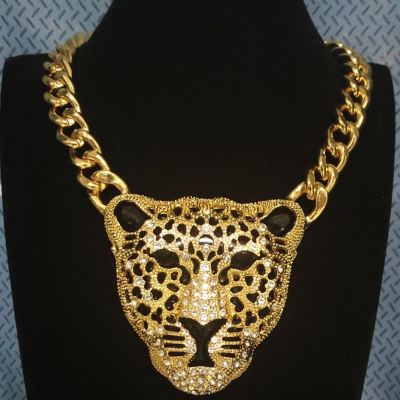 

Pendant Necklaces Halloween Leopard Head Iced Out Necklace For Women Hip Hop Jewelry Mens Cuban Link Chain Gothic 2023 Trend GiftPendant