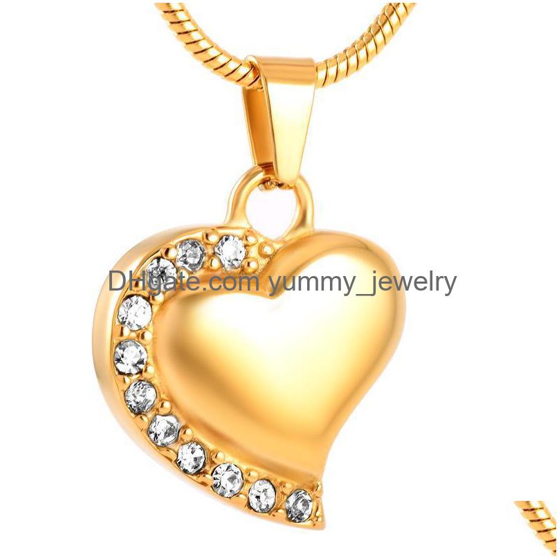 

Pendant Necklaces Pvd Plating Gold/Rose Gold 316L Stainless Steel White Crystal Heart Cremation Necklace Hold Ashes Keepsake Urn Dro Dhad6