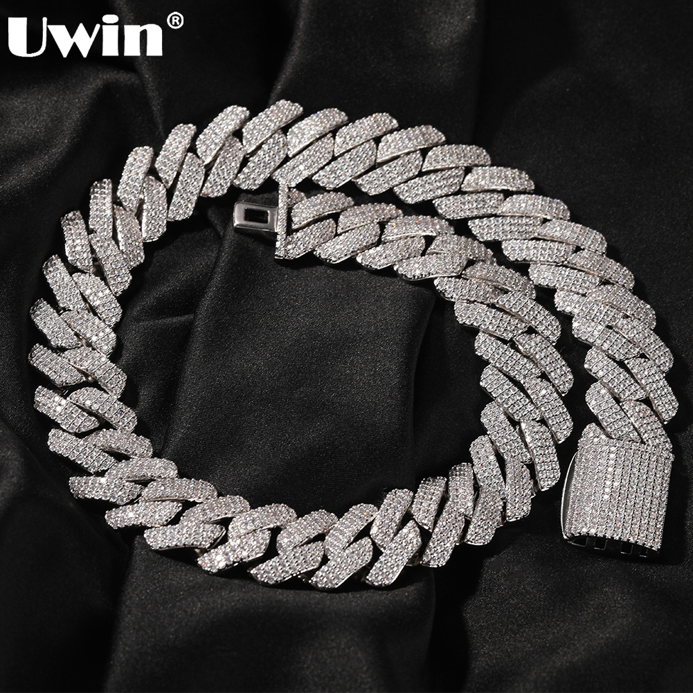 

Chokers UWIN 20mm Miami Prong Cuban Chain Necklace 3 Rows Micro Pave Iced Out Round Cubic Zirconia Link Fashion Hip Hop Jewelry for Gift 230202