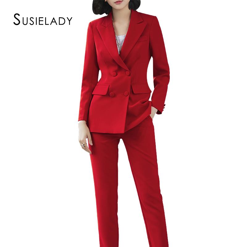 

Women's Suits & Blazers Blazer Two Pieces Solid Business Pantsuits Double-Breasted Office Lady Work, Blue pantsuits