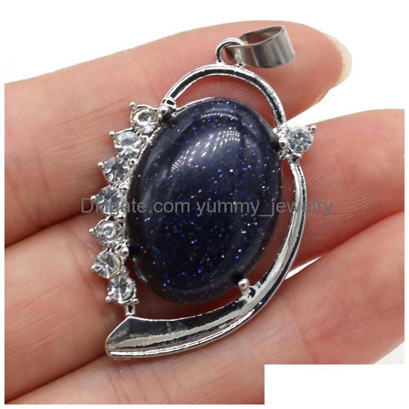 

Pendant Necklaces Natural Stone Oval Shape Metal Alloy Crystal For Making Jewelry Necklace Bracelet Accessories Size 25X40Mm Drop De Dhw0T