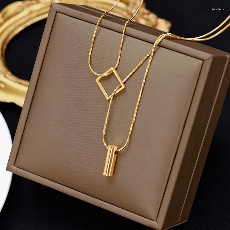 

Choker Stainless Steel Gold Color Overlay Double-Layer Geometry Necklace 2023 Women Jewelry Party Girls' Fadeless Accessories Gift