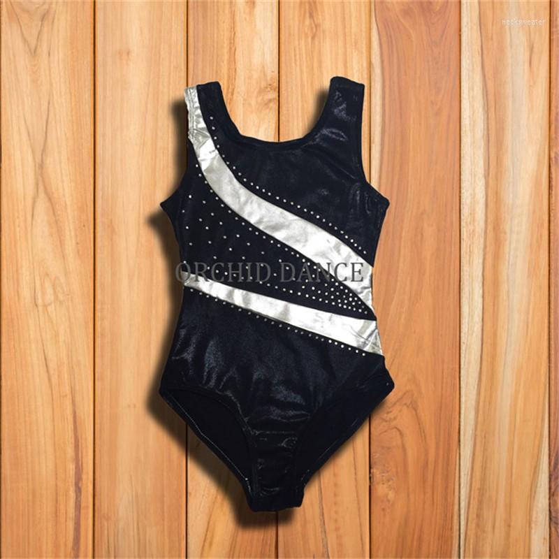 

Stage Wear Girls Children Rhinestone Gymnastics, Black white