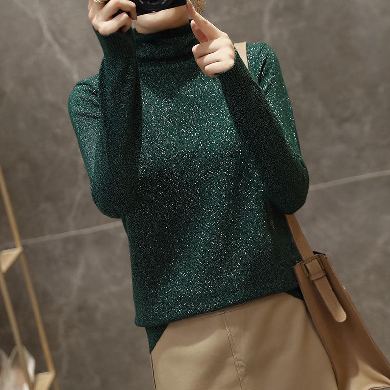 

Women' Sweaters Female High-neck Elegant Bright Pullover Bottoming Knit Loose Long-sleeved Ladies Fashion All-match Harajuku Autumn Winter, Light pink