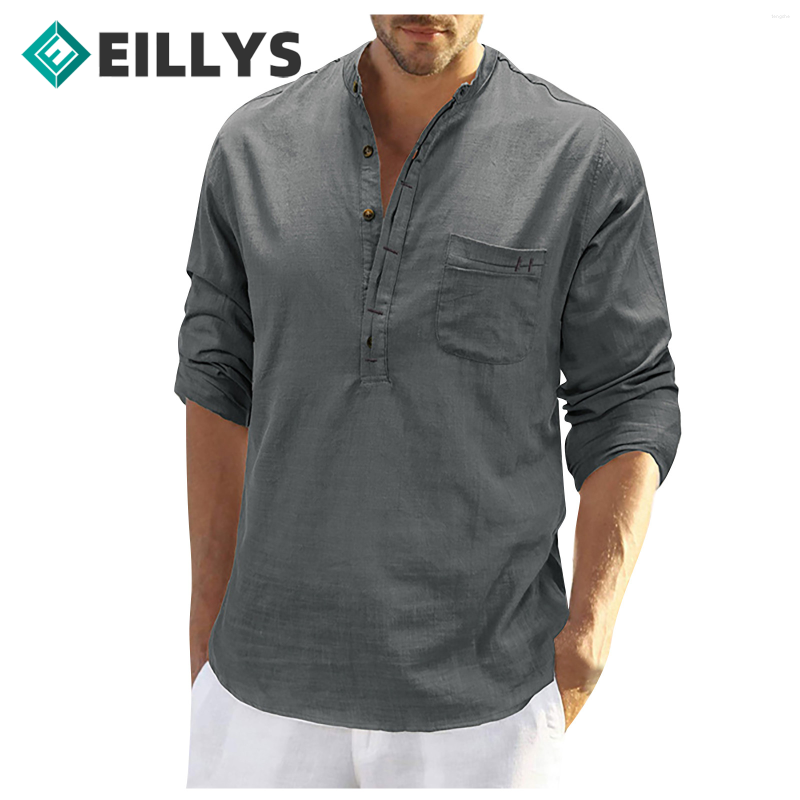 

Men' Casual Shirts Autumn Shirt For Male Cotton Linen Men' Hawaiian Business Blouse Lapel 2023 Gentlement Handsome Men, Navy blue