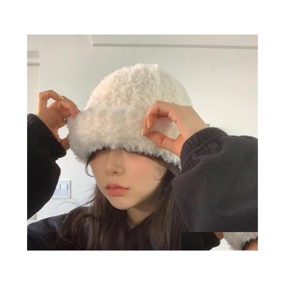 

Beanie/Skull Caps Winter Womens Faux Fur Hat Plush Knitted Hats Lady Soft Warm Drop Delivery Fashion Accessories Scarves Gloves Dhw5C, Grey