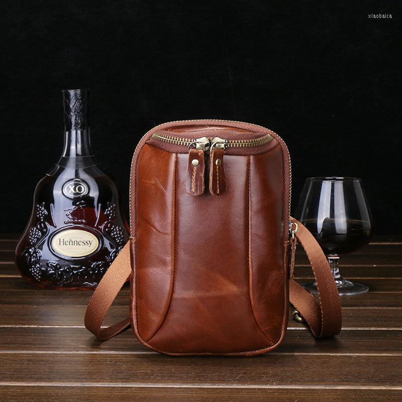 

Waist Bags Men Oil Wax Genuine Leather Vintage Travel Cell Mobile Phone Case Cover Belt Pouch Purse Messenger Crossbody Bag, Black