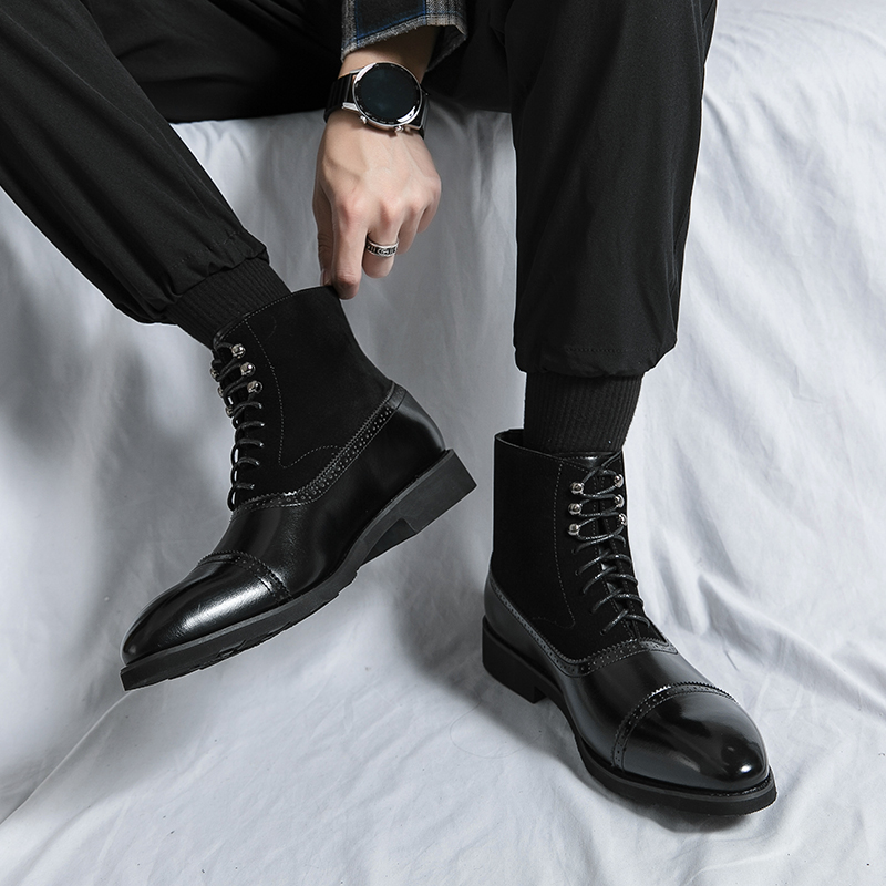 

Men Ankle Boots Point Toe Lace-up Business Handmade Black Shoes Men Solid Fashion Brown, Clear
