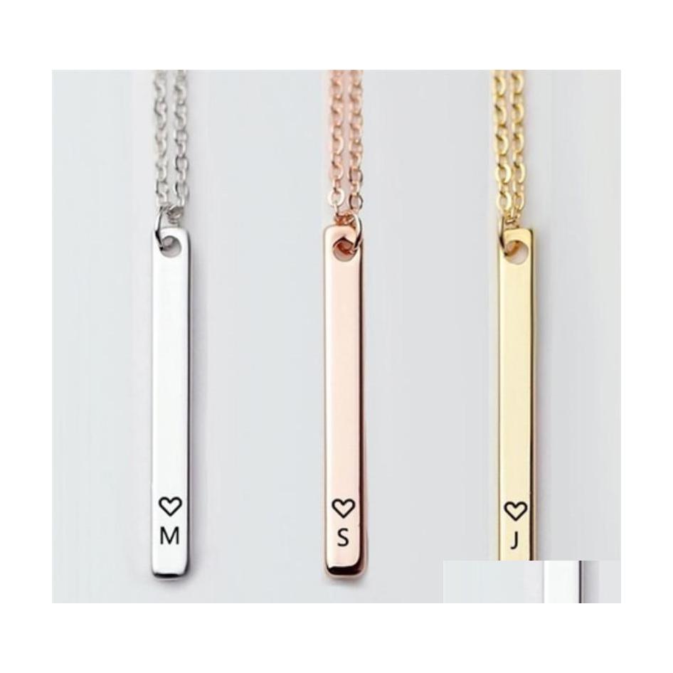

Pendant Necklaces Letters Engraved Rectangar Bar Necklace Women Fashion Simple Personalize Chain Accessories Valentines Gift Luckyha Dhrz9