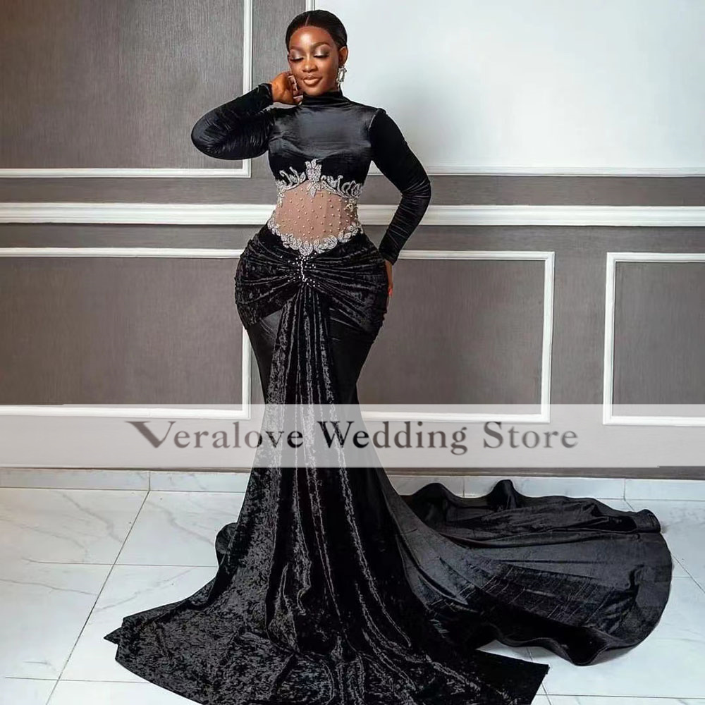

Black Dress Formal Occasion Evening Dresses For Wpmen 2023 Velvet Long Sleeves African Party Dress Mermaid Prom Gowns, Chocolate