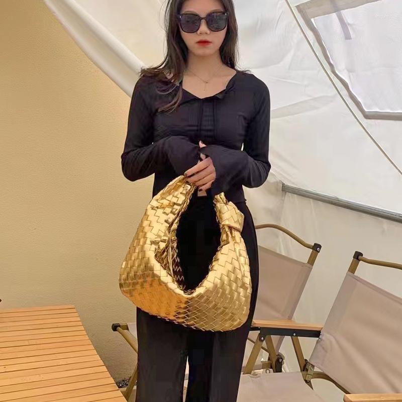 

Evening Bags Golden And Silvery Knitting Hobo For Women Luxury Designer Large Capacity Arc-Shaped Handbags Female Shoulder Bag