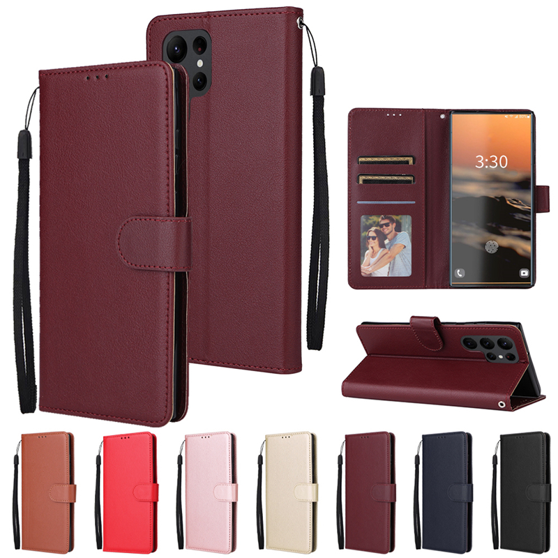 Rope Magnetic Folio Phone Cases for iPhone 14 13 12 11 Pro Max XR XS 7 8 Plus SE2 SE3 Wristband Bracelet 3 Card Slots Solid Leather Wallet Clutch