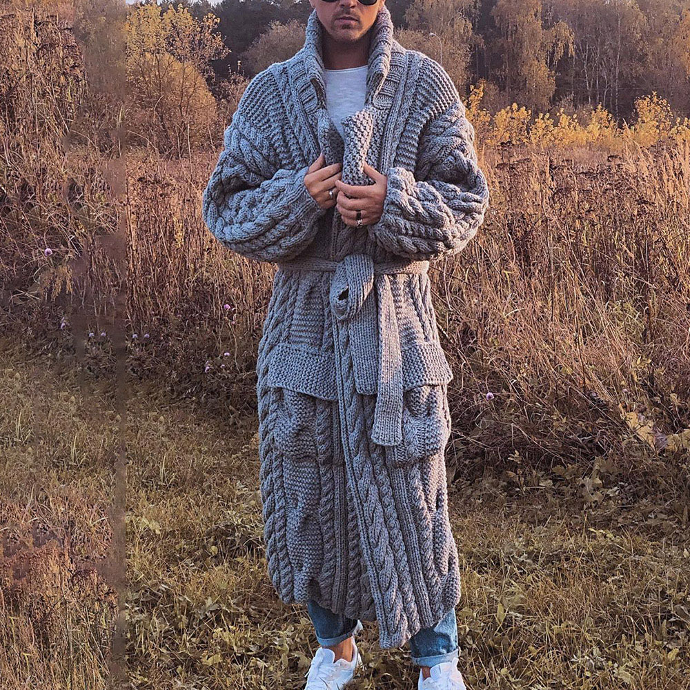 

Men's Sweaters Casual Men Sweater Cardigan Winter Jacket Cool Man Oversize Male Knitted Wear Autumn Warm Twisted Jumpers Long Coat 230203, Gray