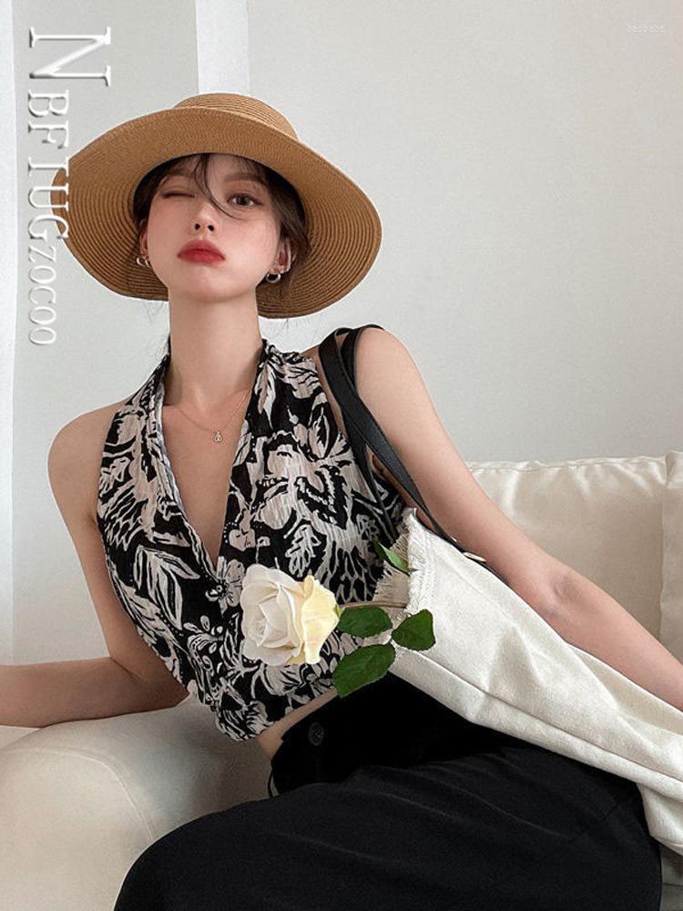 

Women' Tanks Halter Girl Sleeveless Women Vest Short Style Summer Flower Printed Female Tank Tops