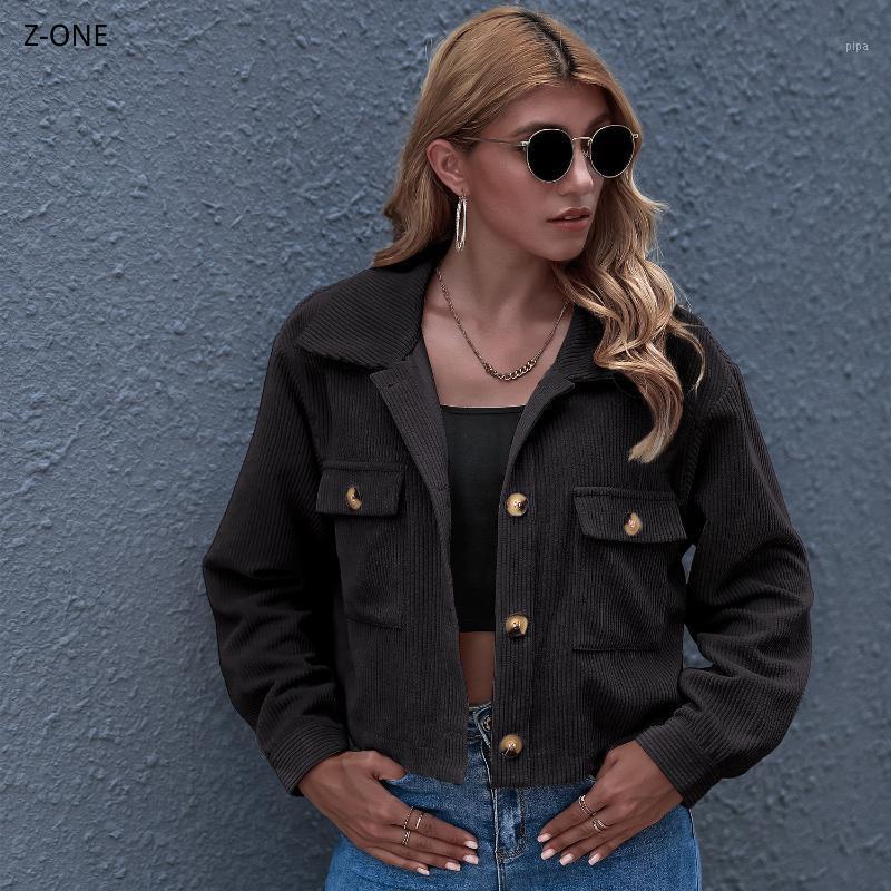 

Women' Jackets Z-ONE 2023 Autumn And Winter Clothing Fashion Corduroy Shirt Jacket Single-breasted Lapel Pit Strip Casual Street Coat, Black