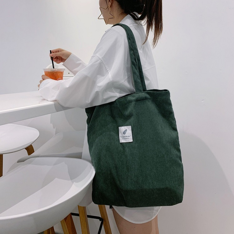 

Evening Bags Corduroy Shopping Bag for Women Female Girls Casual Handbags Soft Reusable Fabric Affordable Shopper Shoulder 230203, Black
