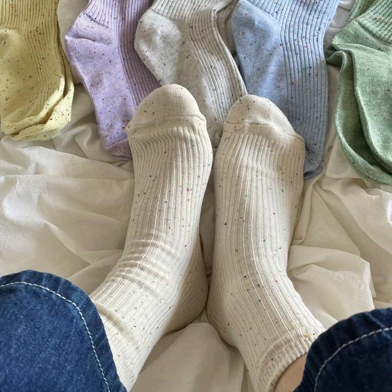 

Women Socks Classic Women's Long Loose Retro Cotton Knitting Rib Solid Colors Basic Daily Student Girls Stockings, White