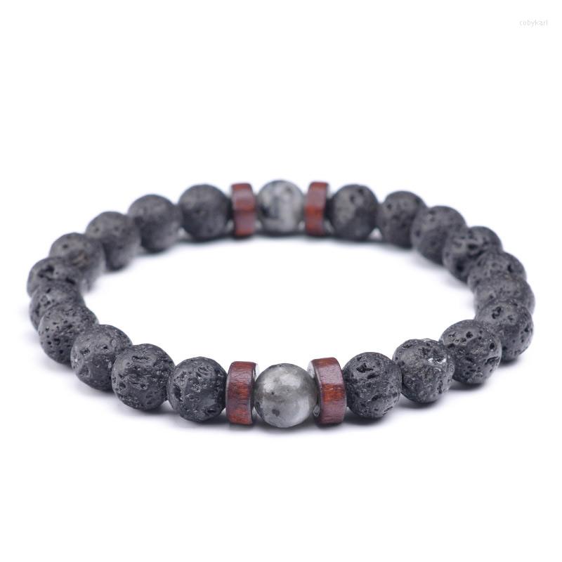 

Strand Vintage Jewelry Black Lava Energy Stone Bracelets Wood Bead Charm Women Men Natural Amethysts Agates Healing