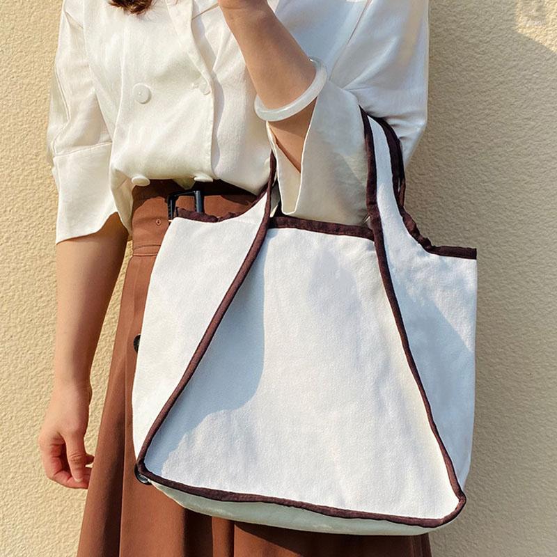 

Evening Bags Hylhexyr INS Trendy Casual Tote Solid Color Handbag Retro Tipping Shoulder Bag Women Canvas Shopping, Green