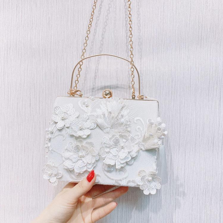 

Evening Bags Fashion White Flower Bag Pink Shoulder Ladies Bolsa Feminina Wedding Female Day Clutches