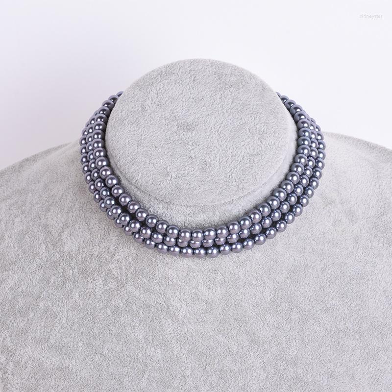 

Choker White/Black/Gray Imitation Pearl Necklace Bead Chain Multi-Layer Wedding Short Clavicle Necklacs