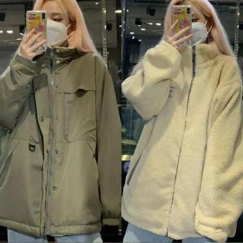 

Women' Trench Coats Winter Clothes Women Coat Korean Lamb Wool Overalls Fashion Cotton Padded Loose, Black