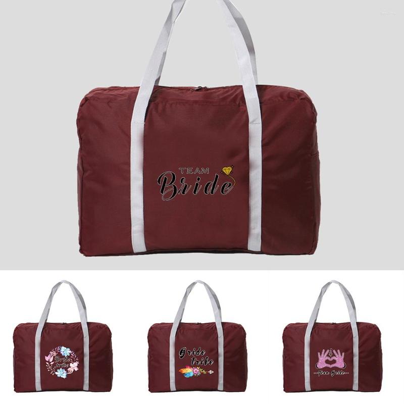 

Duffel Bags Travel Bag Unisex Foldable Duffle Organizers Large Capacity Portable Luggage Waterproof Bride Series Print Accessories, Wine red
