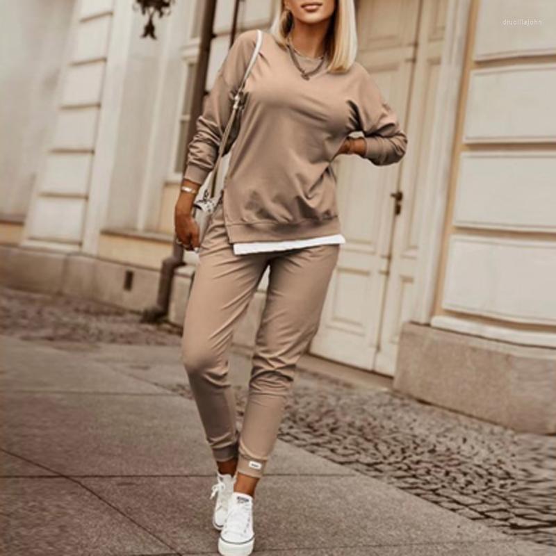

Women' Two Piece Pants Elegant Sportwear Loose Outfits Casual O-neck Long Sleeve Pullover & Pant Suit Women Fashion Sweatshirt Solid, 03 green