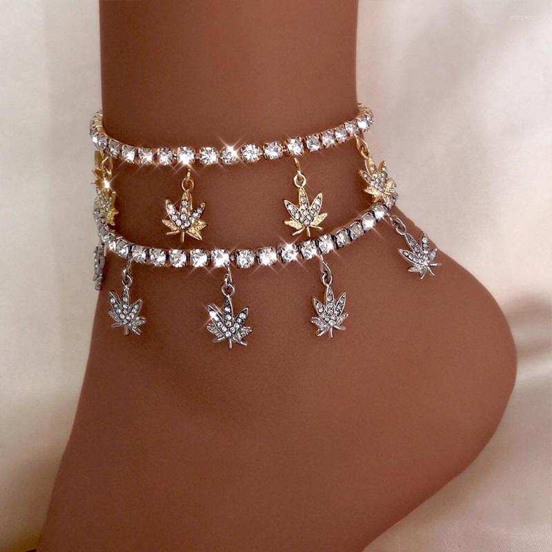 

Anklets Gold Silver Color Crystal Rhinestone Tennis Chain Barefoot Jewelry For Women Bling Pendant Sandals Leg