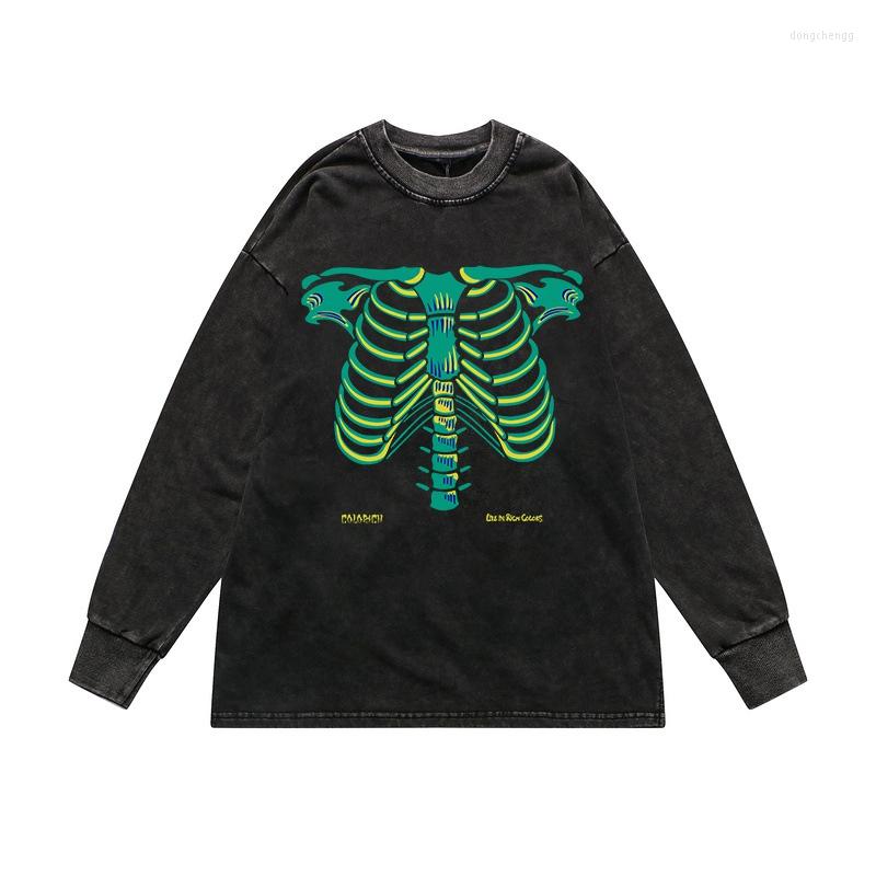 

Men' T Shirts Colorich Sweatshirt For Summer Unisex Green Skull Skeleton Print Loose Fashion Long Sleeves Four Seasons Sleeve, Black
