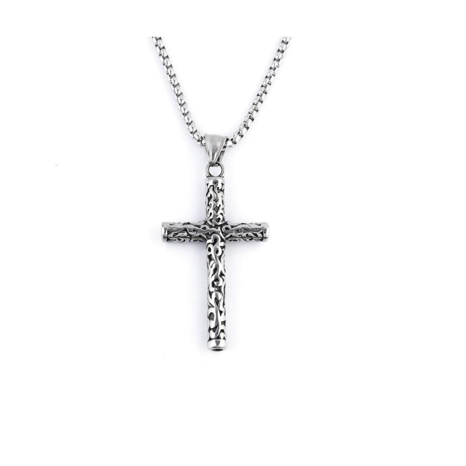 

Pendant Necklaces Fashion Jewelry Vintage Personality Carving Cross Necklace Titanium Steel Chain Drop Delivery Pendants Dhale