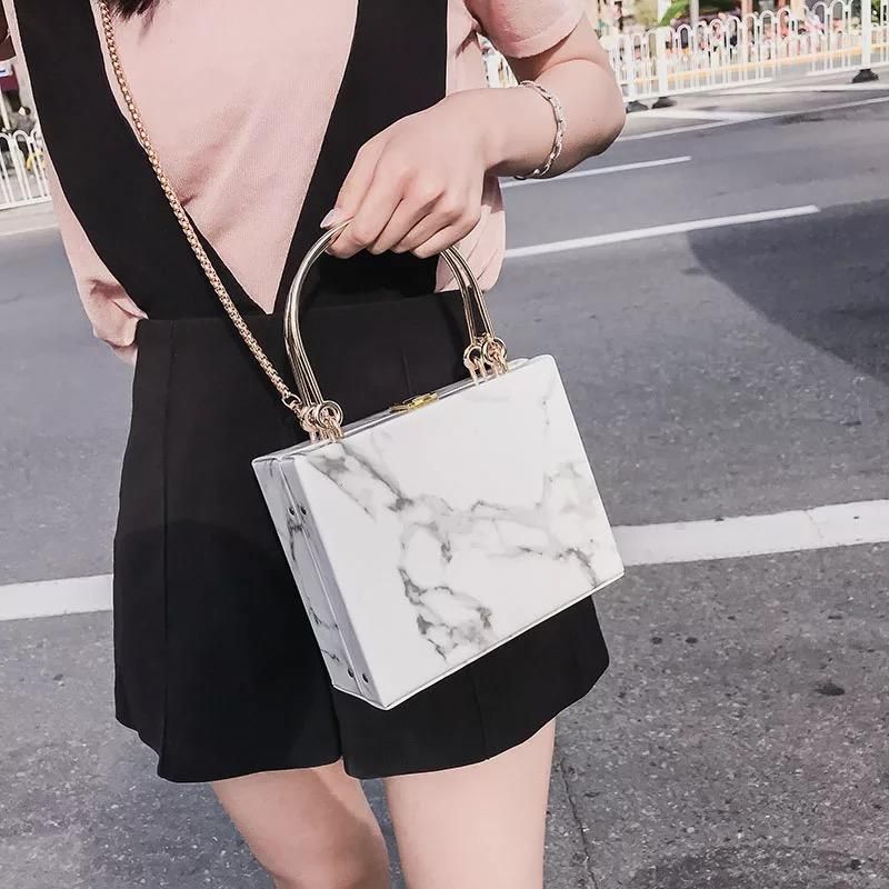 

2023 New Evening Bags Luxury Handbags Women Designer Marble Stone Pattern Purses Mini Box Bag Fashion, Black