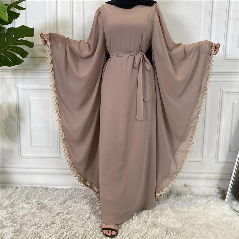 

Ethnic Clothing Muslim Dress Trend Lace Splicing Loose Long Sleeve Robe Female Middle East Caftan Marocain Abayas For Women Dubai 2023