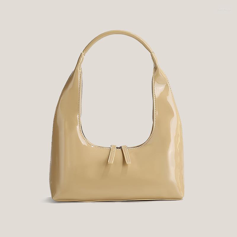 

Evening Bags 2023 Designer Women's Fashion Retro Solid Patent Leather Shoulder Bag Versatile Work Western Style Dumpling, Brown
