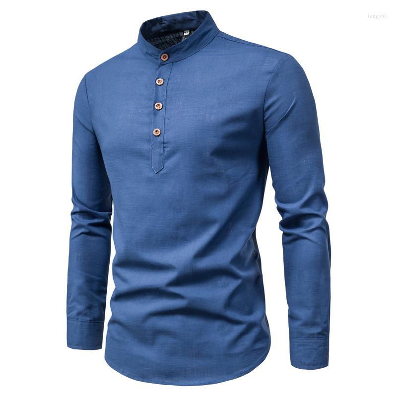 

Men's Casual Shirts DIMUSI Mens Linen Long Sleeve Button Solid Loose Autumn Dress Henley Fashion Male Brand Clothes, Red