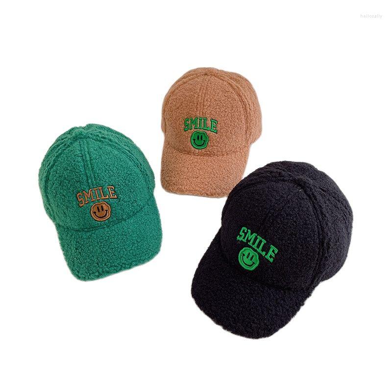 

Ball Caps Doit 2023 Boys Girls Snapback Cap Baseball Winter Hats Lamb Wool Smile Letters Autumn Kids Child Sun Sunscreen Hat, White